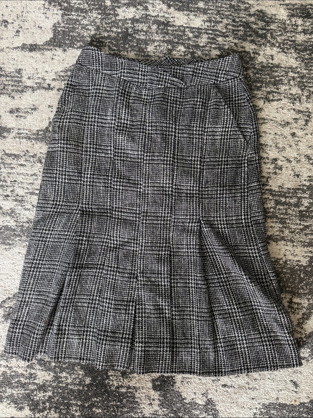 Vintage Dior Black and White Plaid Wool Midi Skirt